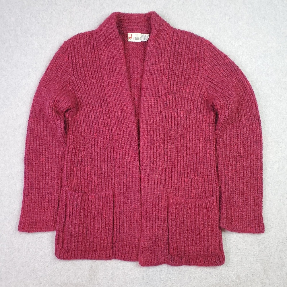 Riki For Crazy Horse Sweater Womens Small Med Wool Blend Open Cardigan Pockets